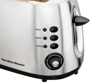 Hamilton Beach 22504E Wide 2 Slice Stainless Toaster w/Bagel & Defrost Settings