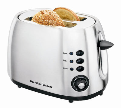 Hamilton Beach 22504E Wide 2 Slice Stainless Toaster w/Bagel & Defrost Settings