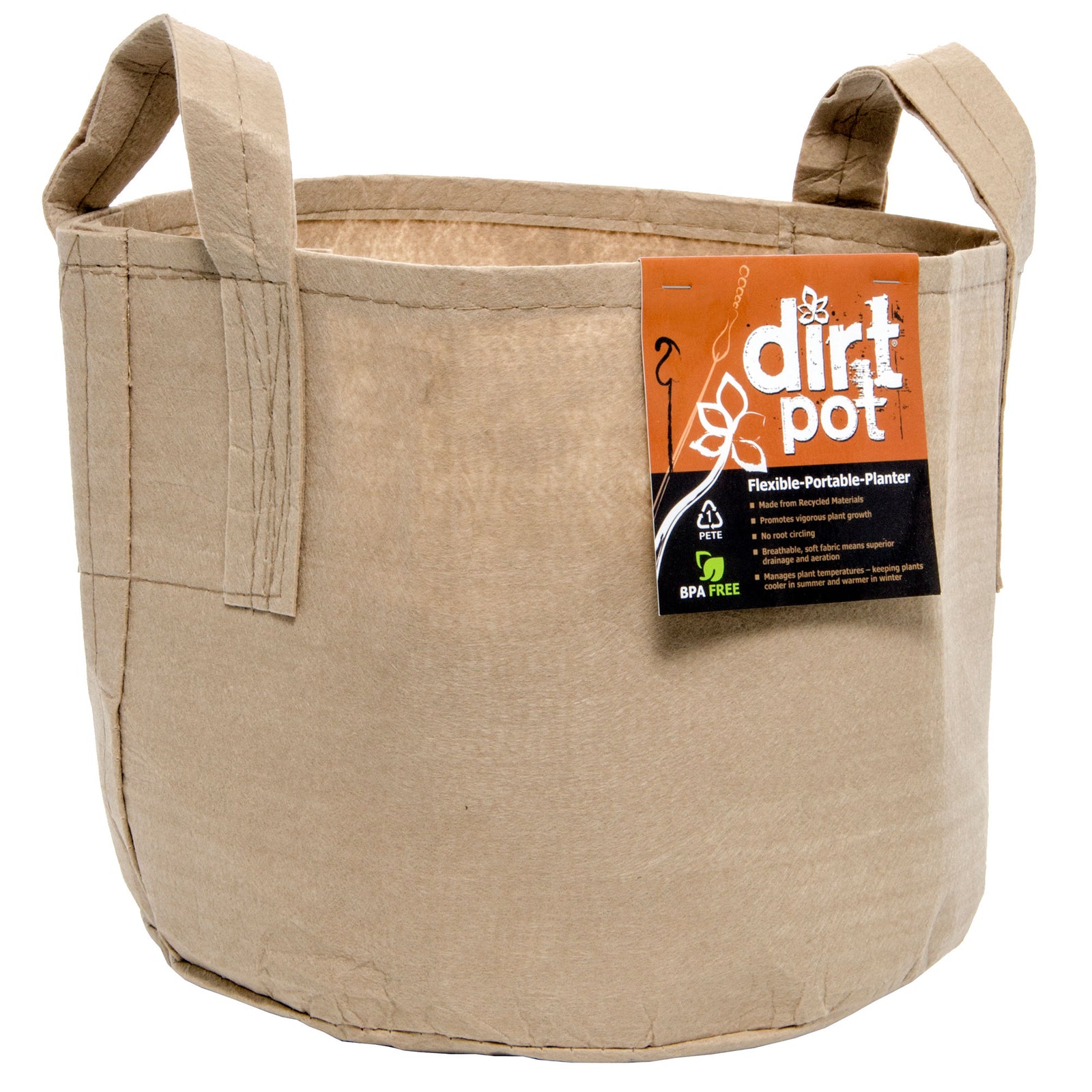 Hydrofarm 15 Gallon 17" x 6" Dirt Pot Flexible Portable Planter with Handle, Tan - VMInnovations