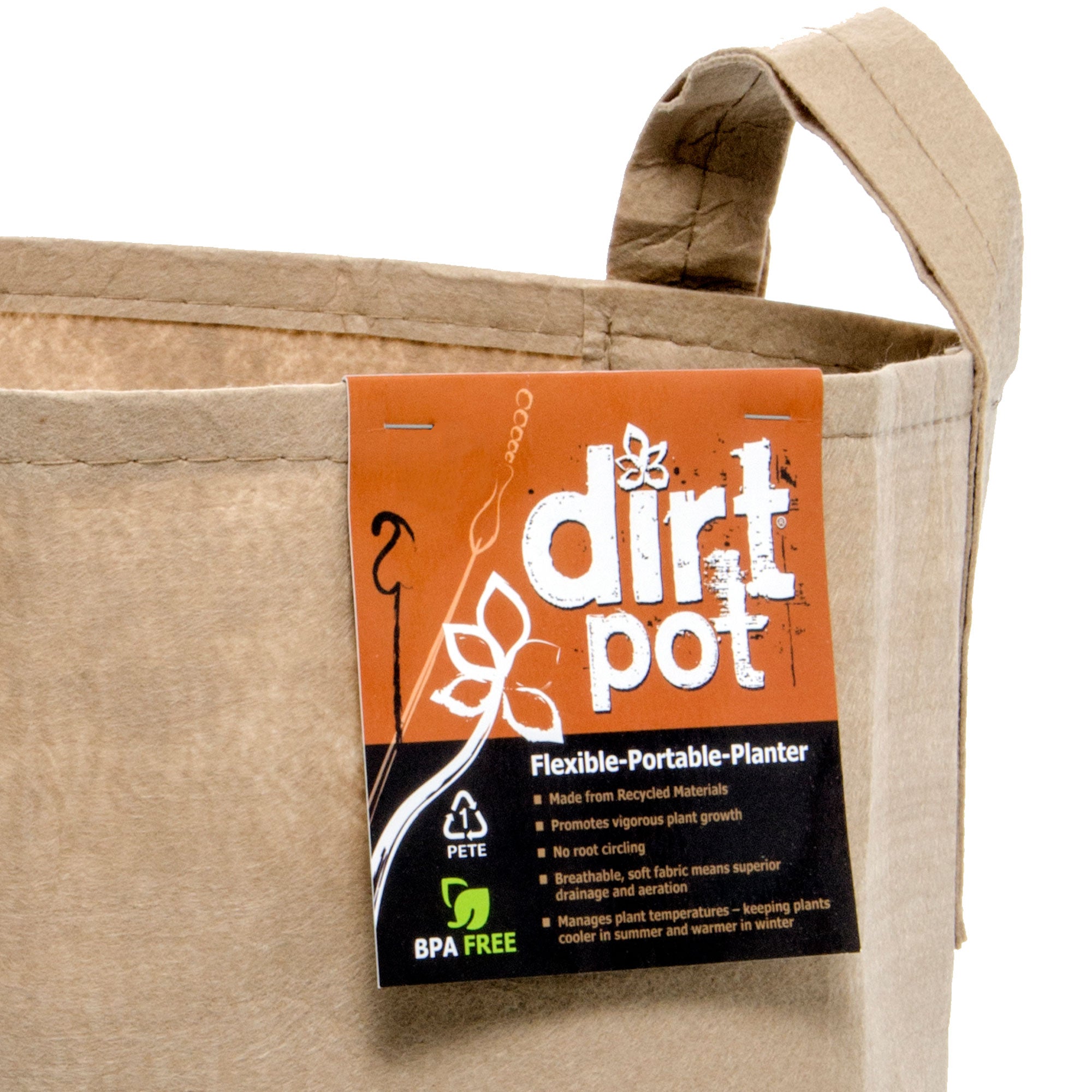 Hydrofarm 15 Gallon 17" x 6" Dirt Pot Flexible Portable Planter with Handle, Tan - VMInnovations