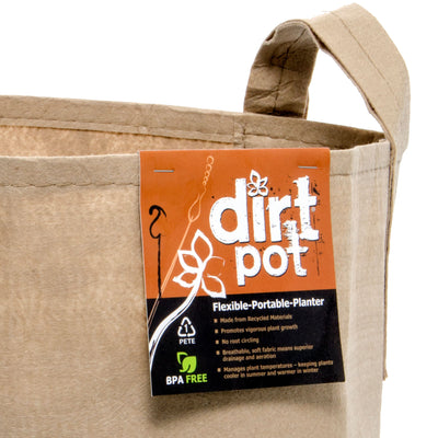 Hydrofarm 15 Gallon 17" x 6" Dirt Pot Flexible Portable Planter with Handle, Tan - VMInnovations