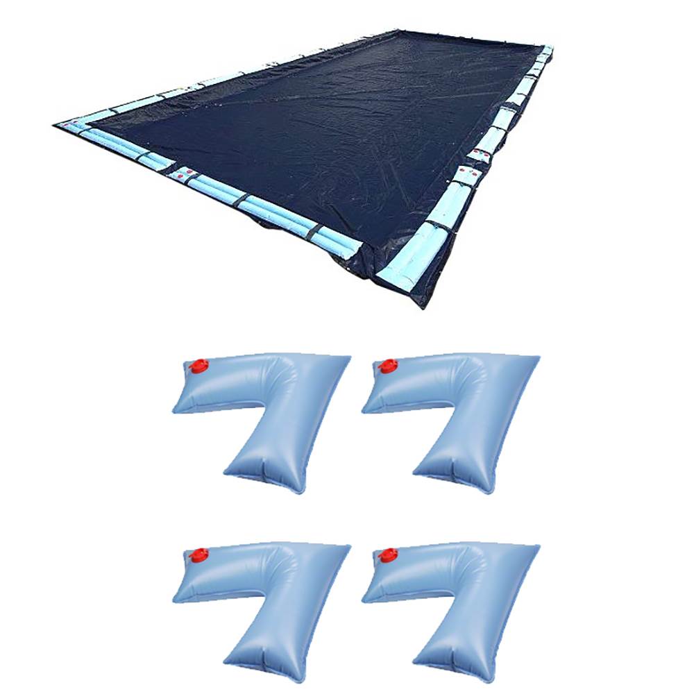Swimline 16x32 Ft Winter Pool Cover + 4-Pack of Corner Water Tube Cover Weights - VMInnovations