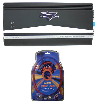 Lanzar VCT2610 6000W 2 Channel Amp Car Power Amplifier and 4 Gauge Wiring Kit