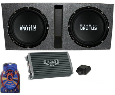 Hifonics 15" Ported Car Package - 2) BRZ15D4 Subwoofers, Mono Amp, Box & Wire