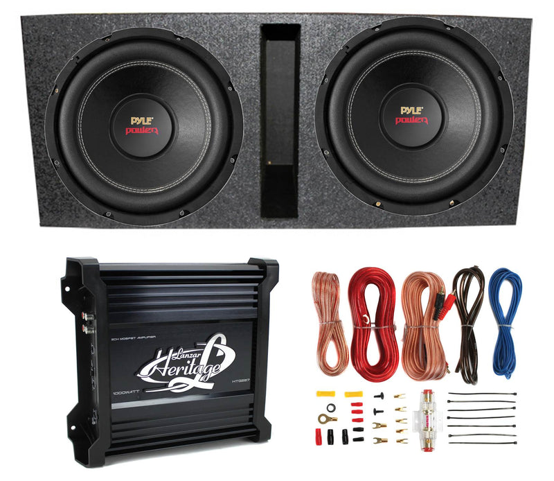 Pyle 15" 4000W Subs (2 Pack), Vented Box, Lanzar 2 Channel Amp, & Wiring Kit