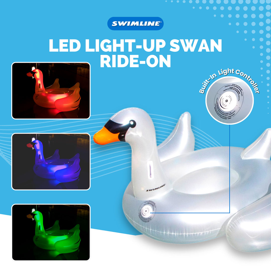 Swimline Giant Inflatable Transparent LED Light-Up Ride-On Swan Float | 90702