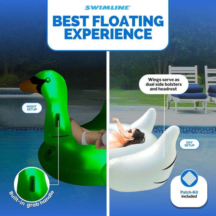 Swimline Giant Inflatable Transparent LED Light-Up Ride-On Swan Float | 90702