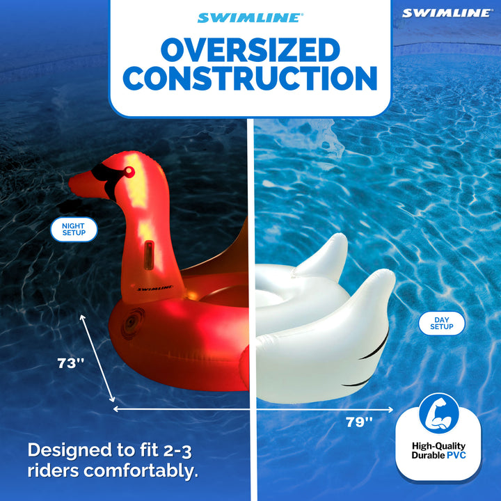 Swimline Giant Inflatable Transparent LED Light-Up Ride-On Swan Float | 90702