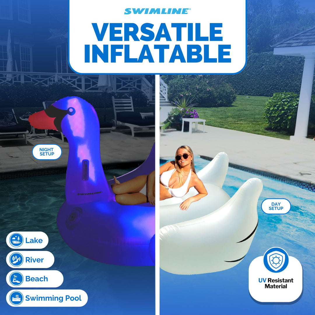Swimline Giant Inflatable Transparent LED Light-Up Ride-On Swan Float | 90702