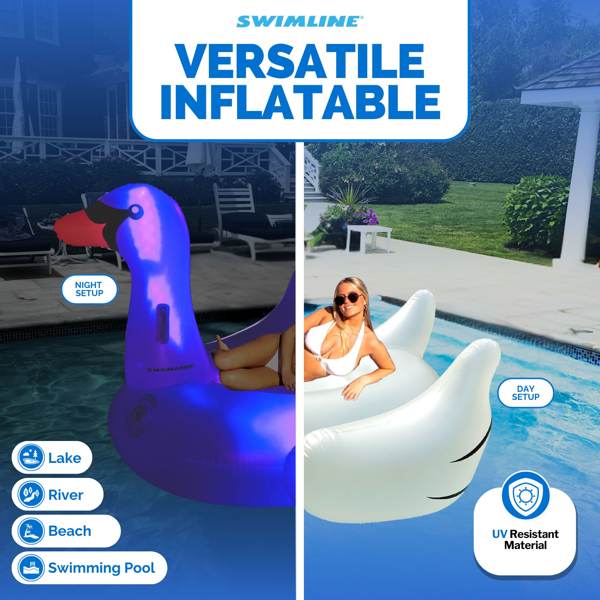 Swimline Giant Inflatable Transparent LED Light-Up Ride-On Swan Float (Open Box) - VMInnovations