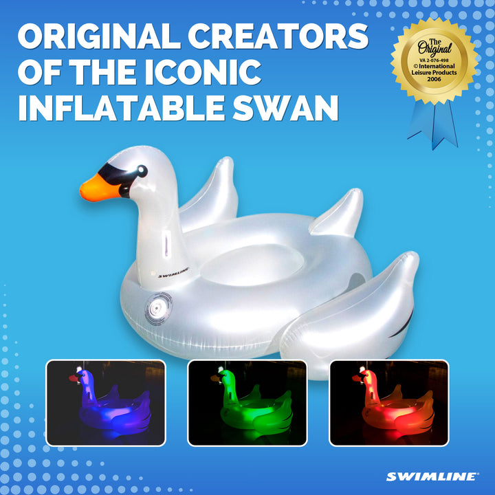 Swimline Giant Inflatable Transparent LED Light-Up Ride-On Swan Float | 90702