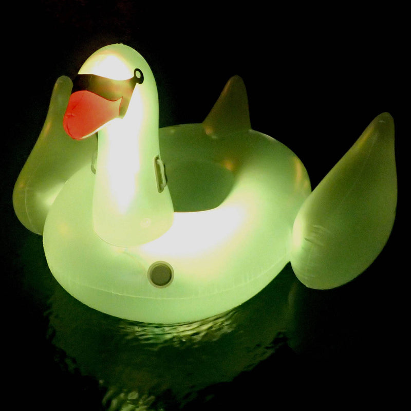 Swimline Giant Inflatable Transparent LED Light-Up Ride-On Swan Float | 90702