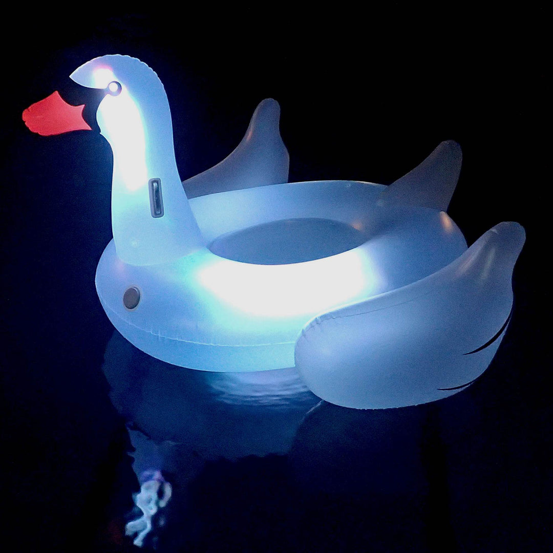 Swimline Giant Inflatable Transparent LED Light-Up Ride-On Swan Float (Open Box)