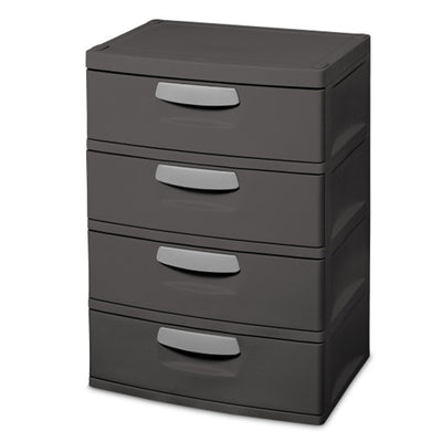 Sterilite 4-Drawer Heavy-Duty Gray Storage Unit With Black Handles (4 Pack)