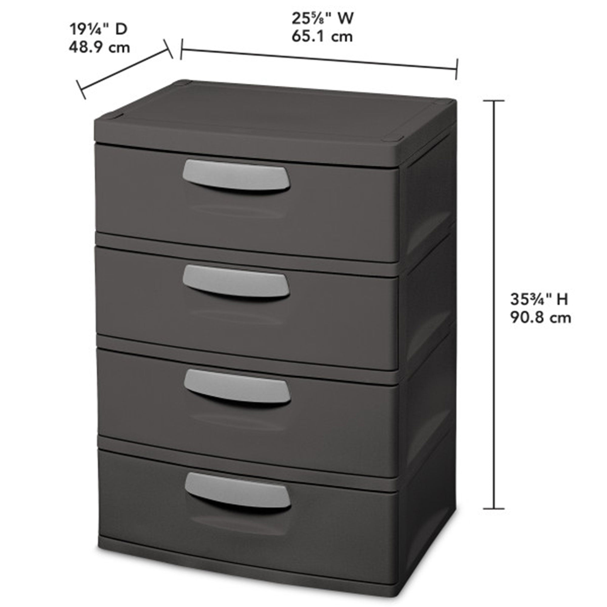 Sterilite 4-Drawer Heavy-Duty Gray Storage Unit With Black Handles (4 Pack)