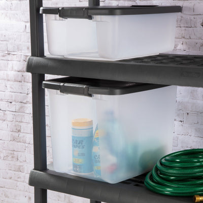 Sterilite 50Qt ShelfTote, Stackable Storage Bin with Latching Lid, Clear, 6 Pack