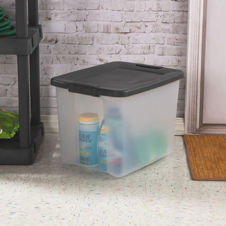 Sterilite 50Qt ShelfTote, Stackable Storage Bin with Latching Lid, Clear, 6 Pack