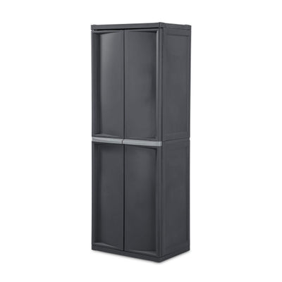 Sterilite Adjustable 4-Shelf Storage Cabinet With Doors, Gray (Used)