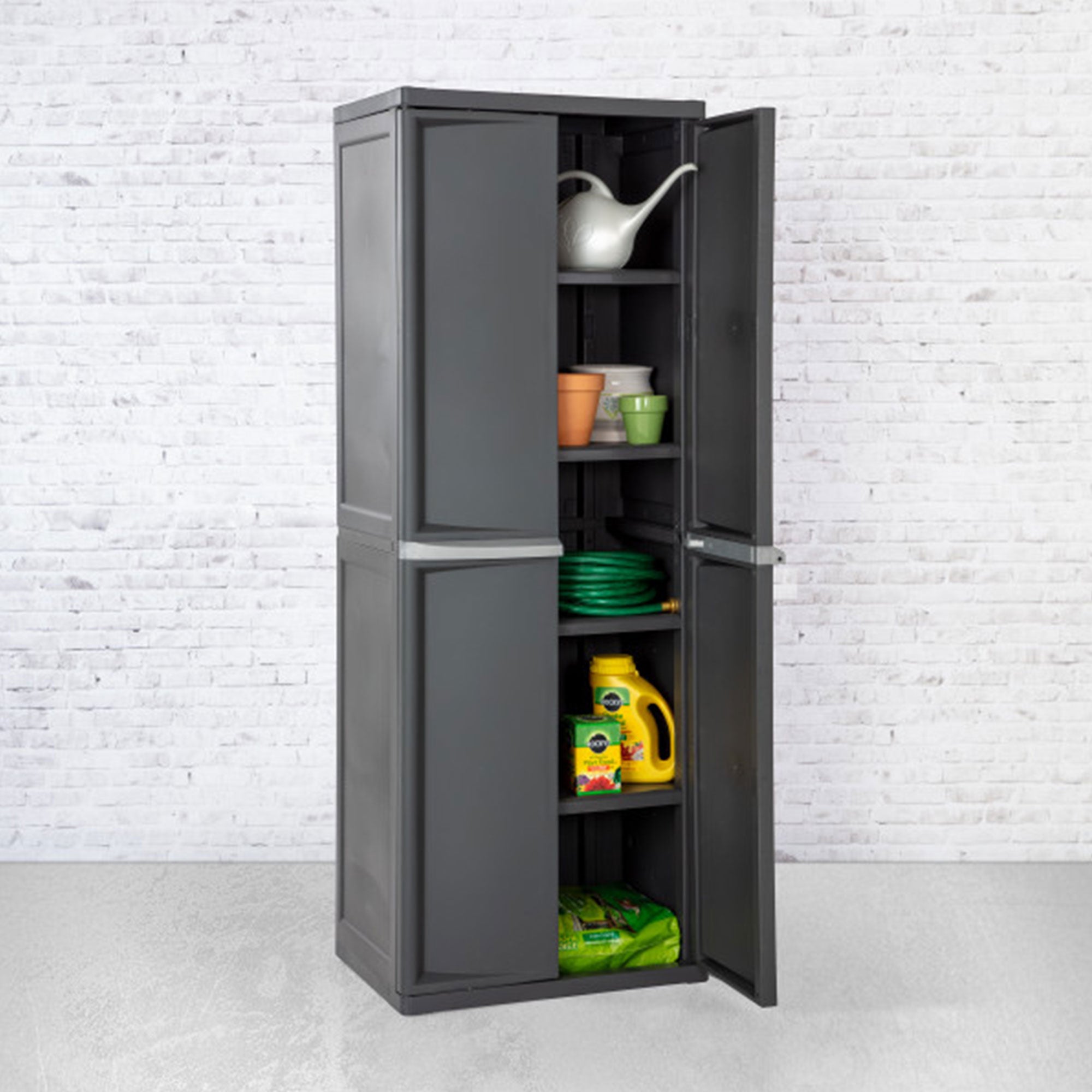 Sterilite Adjustable 4-Shelf Storage Cabinet With Doors, Gray (Used)
