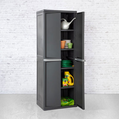 Sterilite Adjustable 4-Shelf Storage Cabinet With Doors, Gray (Used)