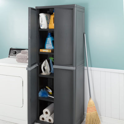 Sterilite Adjustable 4-Shelf Storage Cabinet With Doors, Gray (For Parts)