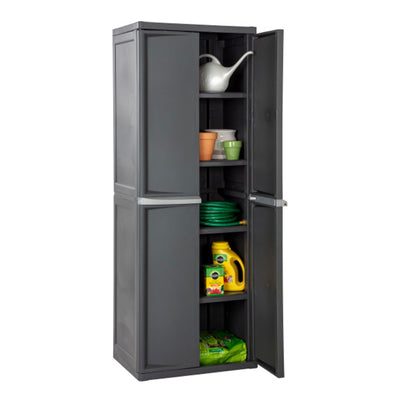 Sterilite Adjustable 4-Shelf Storage Cabinet With Doors, Gray (Used)
