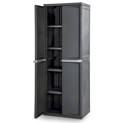 Sterilite 4 Shelf Plastic Storage Unit & Garage & Pantry Storage Cabinet, Gray