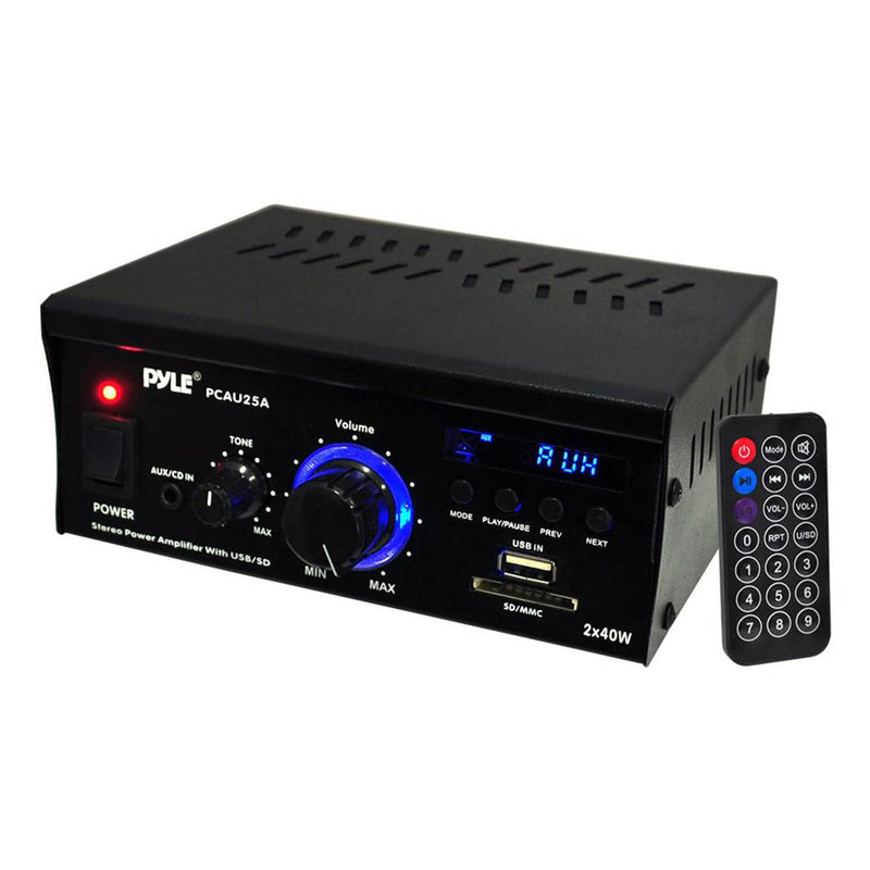 Pyle Mini 2 x 40-Watt Stereo Power Amplifier + USB/SD/AUX/LED Display (Open Box)