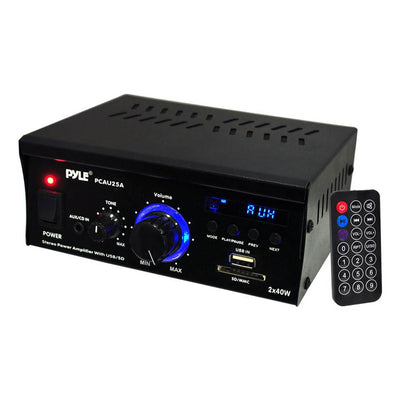 Pyle Mini 2 x 40W Stereo Power Amplifier + USB/SD/AUX/LED Display (For Parts)