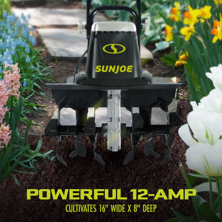 Sun Joe Electric Garden Tiller Cultivator, Steel Tines, 12 Amp, 16 Inch, Black