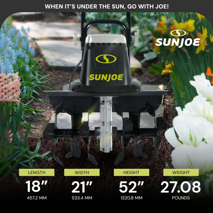 Sun Joe Electric Tiller Cultivator, Steel Tines, 12 Amp, 16", Black (Used)