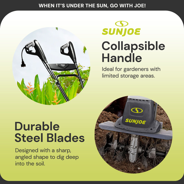 Sun Joe Electric Garden Tiller Cultivator, Steel, 12 Amp, 16", Black (For Parts)
