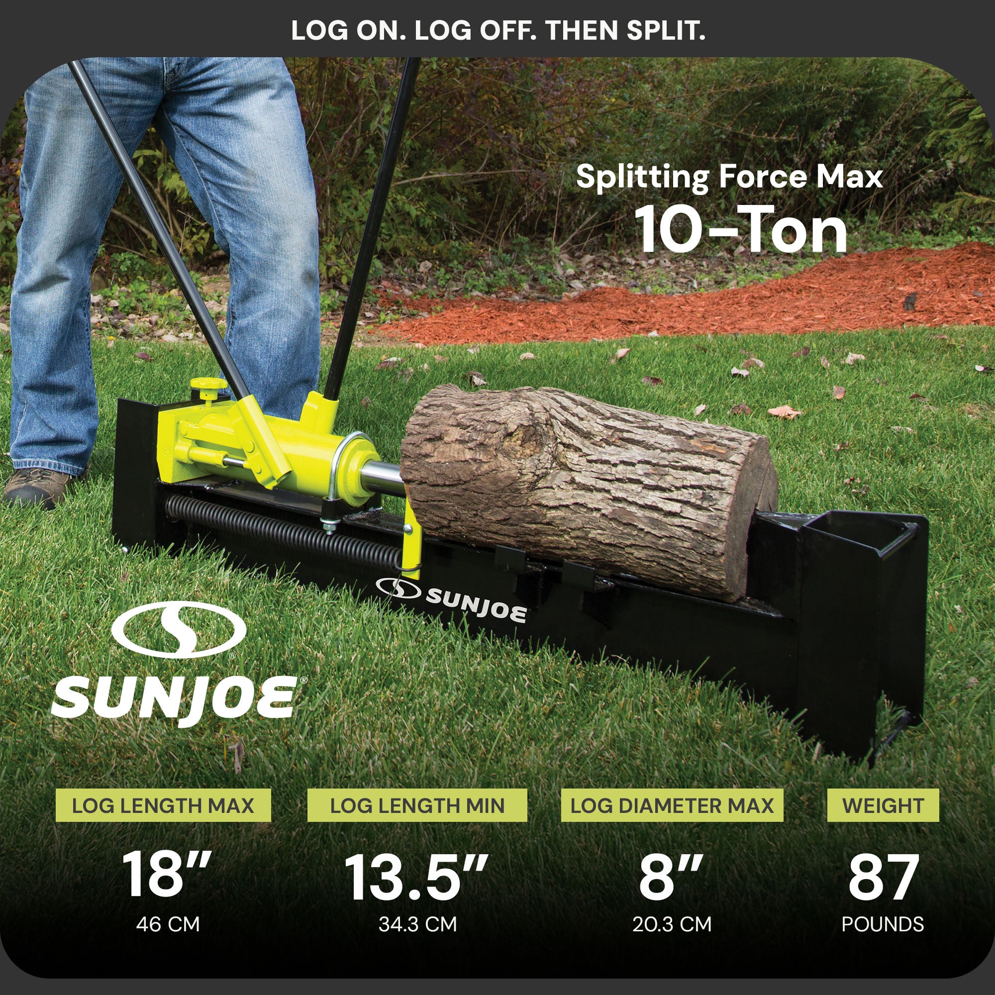 Sun Joe Hydraulic Steel Beam Log Splitter, 10 Ton Capacity, Green (Used) - VMInnovations