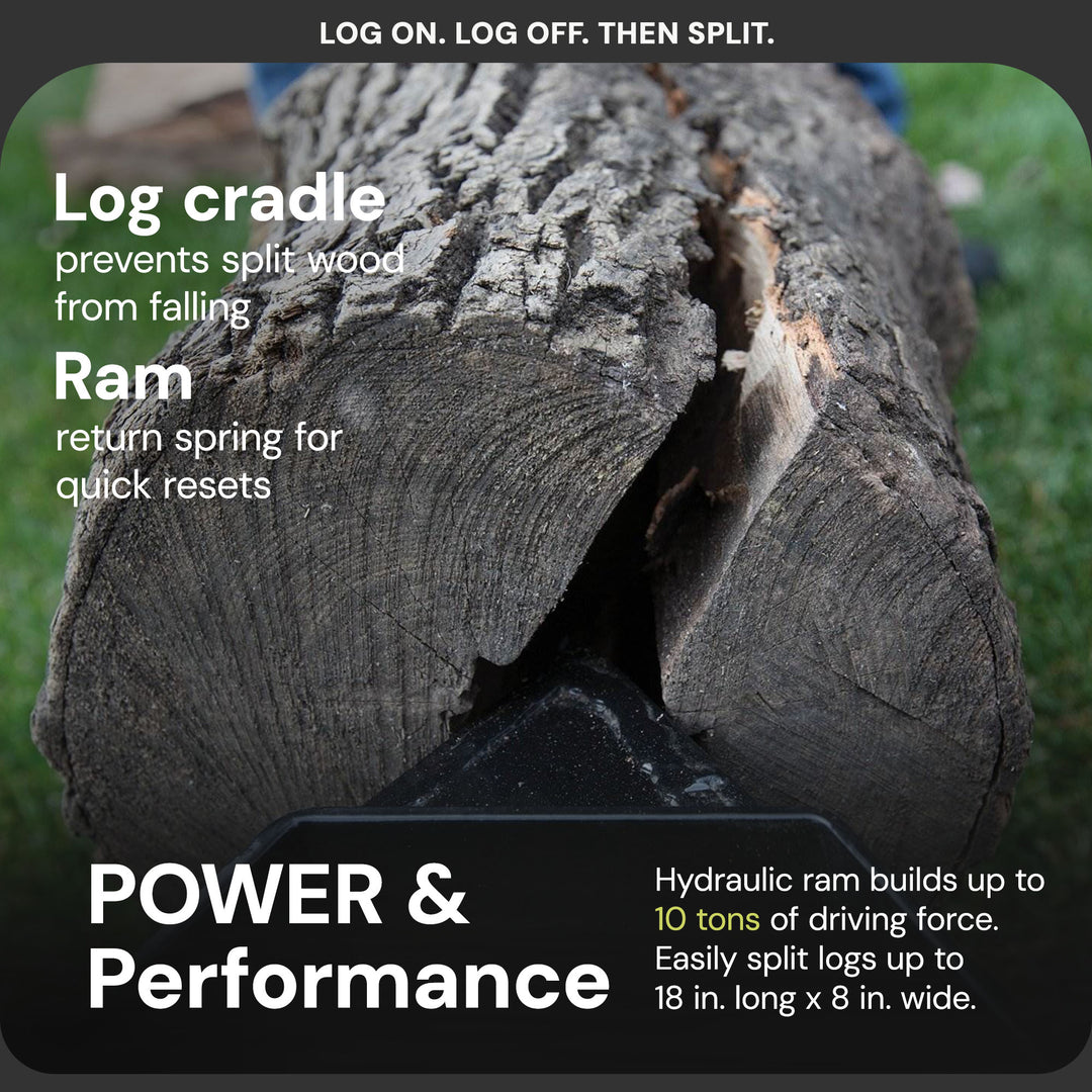 Sun Joe Hydraulic Steel Beam Log Splitter, 10 Ton Capacity, Green (Open Box) - VMInnovations