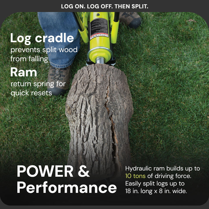 Sun Joe Hydraulic Steel Beam Log Splitter, 10 Ton Capacity, Green (Open Box) - VMInnovations