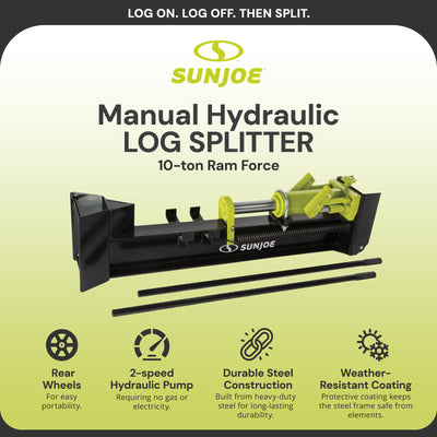 Sun Joe Hydraulic Steel Beam Log Splitter, 10 Ton Capacity Firewood Tool, LJ10M