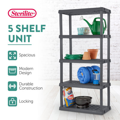 Sterilite 5 Shelf Plastic Storage Unit & Garage & Pantry Storage Cabinet, Gray