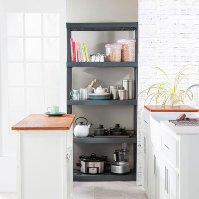 Sterilite 5 Shelf Plastic Storage Unit & Garage & Pantry Storage Cabinet, Gray
