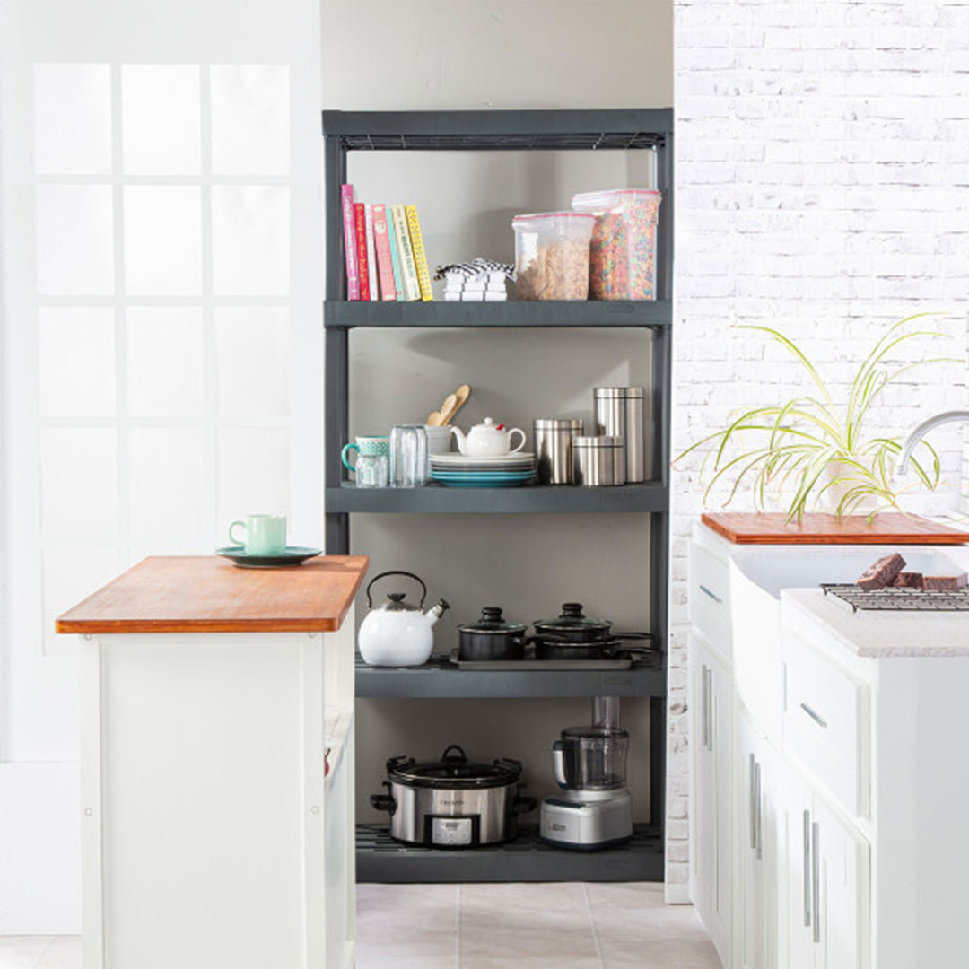 Sterilite 5 Shelf Plastic Storage Unit & Garage & Pantry Storage Cabinet, Gray