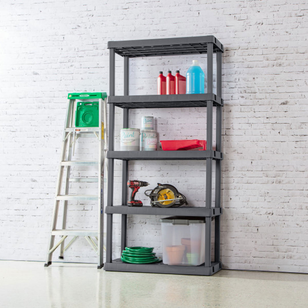 Sterilite 75.2 Inch Heavy Duty Durable 5 Shelf Ventilated Shelving Unit, Gray