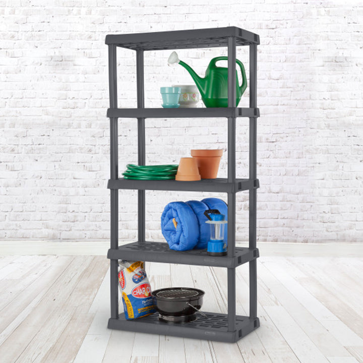 Sterilite 75.2 Inch Heavy Duty Durable 5 Shelf Ventilated Shelving Unit, 2 Pack - VMInnovations