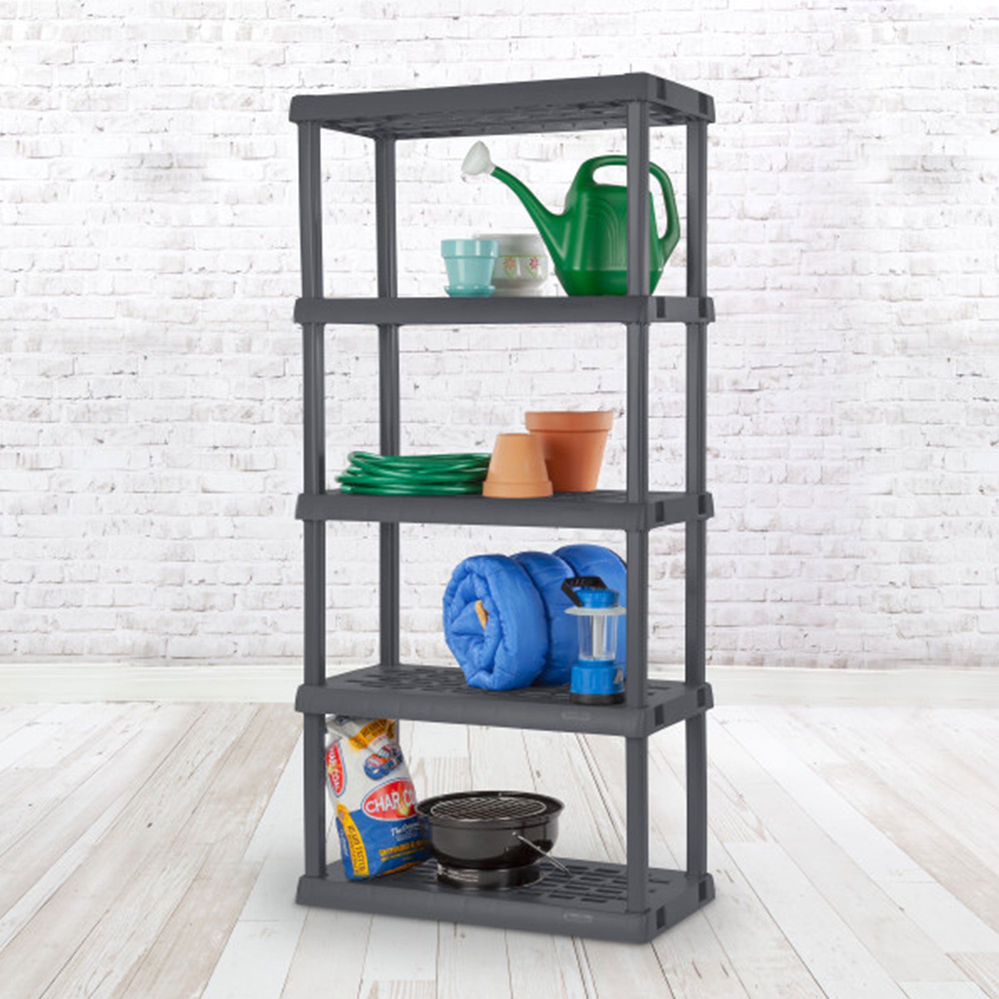 Sterilite 75.2 Inch Heavy Duty Durable 5 Shelf Ventilated Shelving Unit, Gray