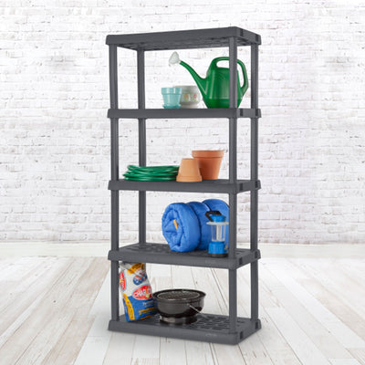Sterilite 75.2 Inch Heavy Duty Durable 5 Shelf Ventilated Shelving Unit, Gray