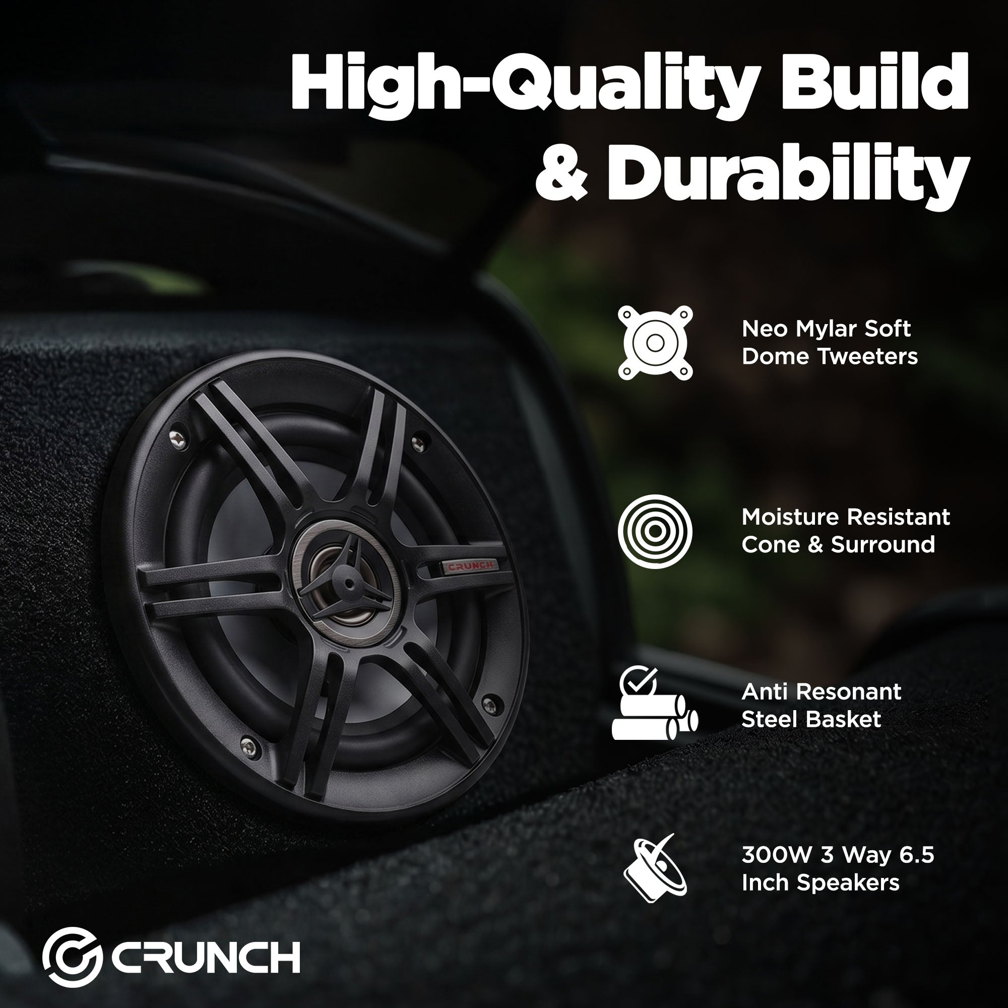 Crunch 300 Watts 6.5" 3-Way 4 Ohms Steel Basket CS Speakers (Open Box)