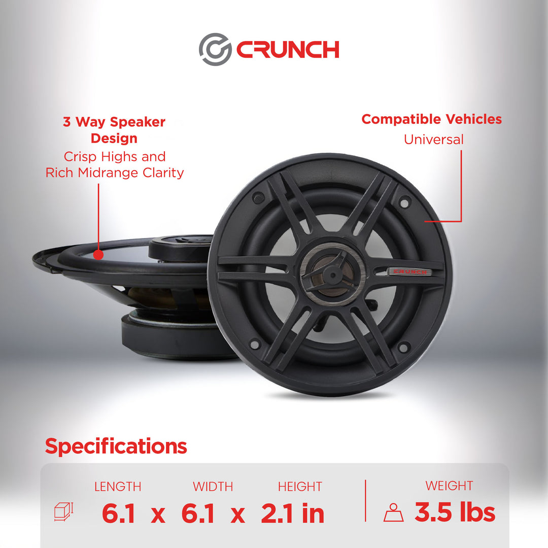 Crunch 300 Watts 6.5-Inch 3-Way 4 Ohms Steel Basket CS Speakers, Black | CS-653 - VMInnovations