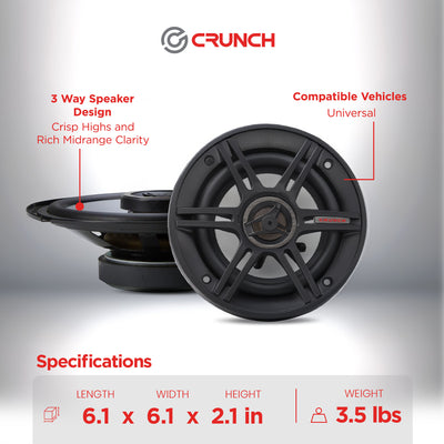Crunch 300 Watts 6.5" 3-Way 4 Ohms Steel Basket CS Speakers (Open Box)