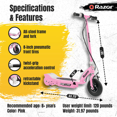 Razor E125 Motorized 24-Volt Electric Scooter, Pink (Open Box) (3 Pack)