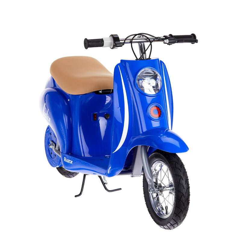 Razor Pocket Mod Miniature Euro 24V Electric Kids Ride On Retro Scooter, Blue