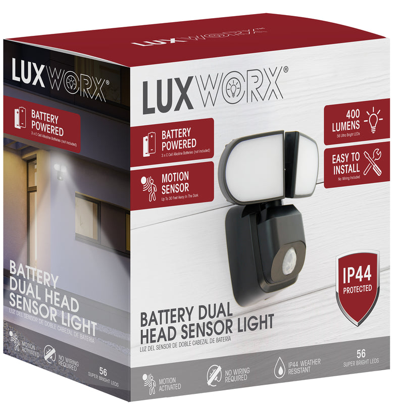 LUXWORX Battery Dual Head Motion Sensor Security Light, Black, 56 LED (Open Box)