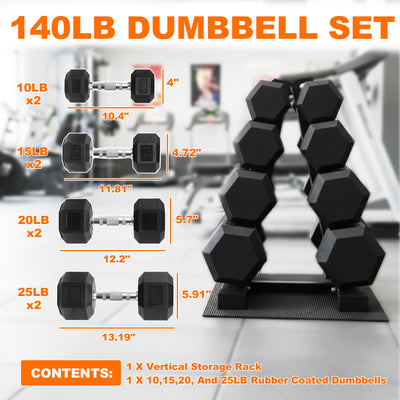 BalanceFrom Dumbbell Set with Stand, Rubber Encased Home Gym Hand Weights, 140lb